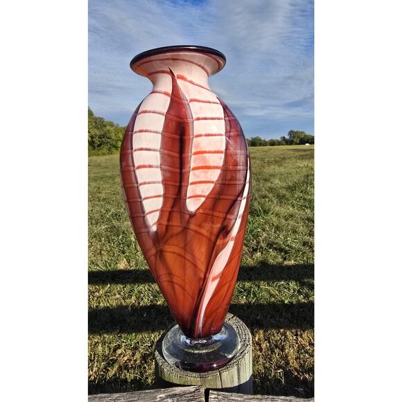 Vintage The Glass Forge Art Glass Vase Red Orange Signed 2002 Hand Blown USA - Picture 2 of 9